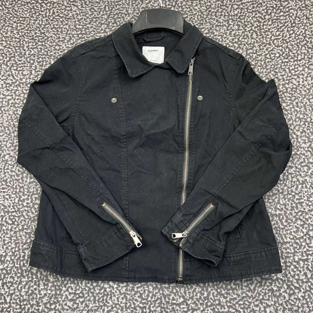 Old Navy Moto Jacket Women Large Black Full Zip Pocket Outdoor Adult L